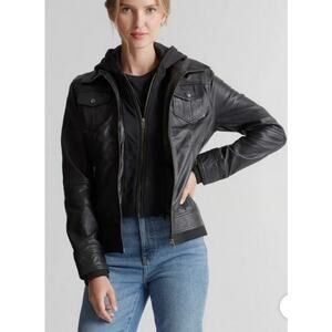 Quince Leather Jacket with Hood Black NWT Size XS